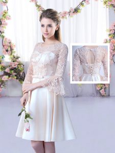 Classical Mini Length Champagne Dama Dress for Quinceanera Scoop 3 4 Length Sleeve Lace Up