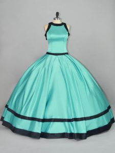 Fantastic Sleeveless Floor Length Ruching Zipper Sweet 16 Dresses with Aqua Blue