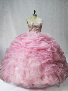 Eye-catching Baby Pink Sleeveless Beading and Ruffles and Pick Ups Floor Length Sweet 16 Quinceanera Dress