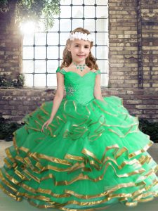 High Class Ball Gowns Little Girl Pageant Dress Apple Green Straps Tulle Sleeveless Asymmetrical Lace Up