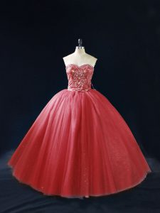 Admirable Red Quinceanera Dresses Sweet 16 and Quinceanera with Beading Sweetheart Sleeveless Lace Up