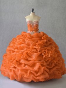 Dramatic Organza Sleeveless Floor Length Quinceanera Gowns and Beading and Pick Ups
