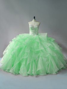 Classical Sweetheart Sleeveless Organza Quince Ball Gowns Beading and Ruffles Lace Up