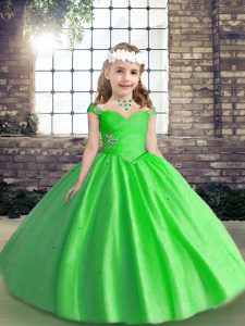 Tulle Straps Sleeveless Lace Up Beading Little Girls Pageant Dress in
