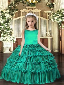 Ruffled Layers Little Girls Pageant Gowns Turquoise Lace Up Sleeveless Floor Length