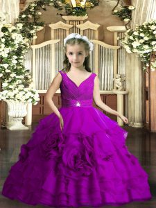 Sleeveless Backless Floor Length Beading and Ruching Pageant Gowns