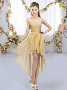 Flirting Empire Quinceanera Court Dresses Gold Sweetheart Chiffon Sleeveless High Low Lace Up