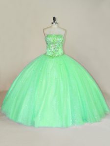 Green Sleeveless Beading and Sequins Floor Length 15th Birthday Dress