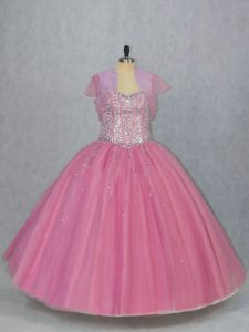 Cheap Ball Gowns Ball Gown Prom Dress Pink Sweetheart Tulle Sleeveless Floor Length Lace Up