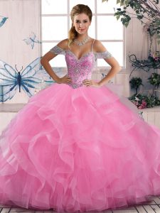 Eye-catching Sleeveless Lace Up Floor Length Beading and Ruffles Quinceanera Dress