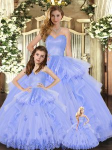 Classical Floor Length Lavender Quinceanera Dress Tulle Sleeveless Appliques and Ruffles