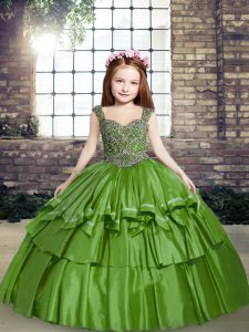 Hot Selling Ball Gowns Pageant Gowns For Girls Green Straps Taffeta Sleeveless Floor Length Lace Up