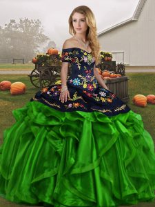 Green Sleeveless Embroidery and Ruffles Floor Length Quinceanera Dress