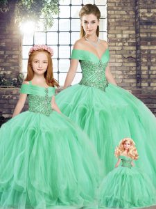 Superior Apple Green Sleeveless Tulle Lace Up Sweet 16 Dress for Military Ball and Sweet 16 and Quinceanera