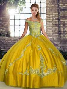 High Quality Tulle Sleeveless Floor Length Quinceanera Gown and Beading and Embroidery