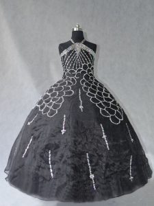 New Arrival Black 15th Birthday Dress Sweet 16 and Quinceanera with Beading Halter Top Sleeveless Lace Up