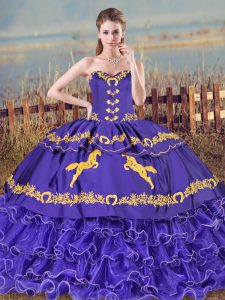 Ideal Purple Sleeveless Organza Brush Train Lace Up 15 Quinceanera Dress for Sweet 16 and Quinceanera
