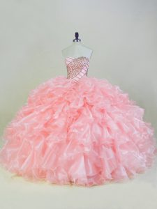 Peach Sweetheart Neckline Beading and Ruffles Quinceanera Gown Sleeveless Lace Up