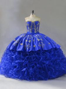 Embroidery and Ruffles Quinceanera Dresses Royal Blue Lace Up Sleeveless Floor Length