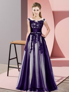 Scoop Sleeveless Zipper Quinceanera Dama Dress Purple Tulle