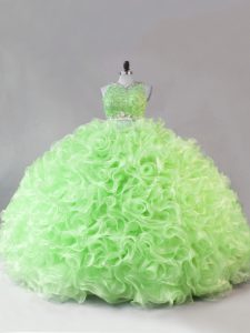 Flare Sleeveless Fabric With Rolling Flowers Floor Length Zipper 15 Quinceanera Dress in with Beading