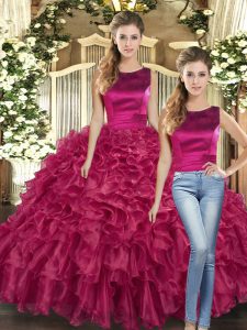 Fantastic Sleeveless Ruffles Lace Up Quince Ball Gowns