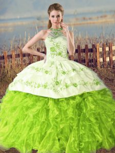Suitable Court Train Ball Gowns Ball Gown Prom Dress Halter Top Organza Sleeveless Floor Length Lace Up