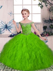 Floor Length Ball Gowns Sleeveless Little Girl Pageant Gowns Lace Up