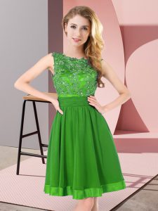 Green Scoop Neckline Beading and Appliques Dama Dress Sleeveless Backless