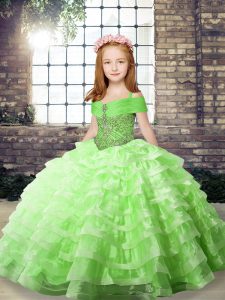 Traditional Ball Gowns Organza Straps Sleeveless Beading and Ruffled Layers Floor Length Lace Up Pageant Dress Wholesale