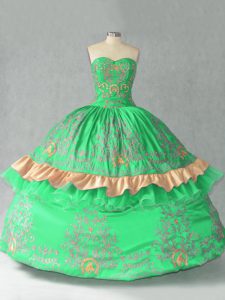 New Style Floor Length Lace Up Quinceanera Dresses Green for Sweet 16 and Quinceanera with Embroidery and Bowknot