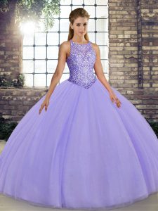 Ball Gowns Quinceanera Dresses Lavender Scoop Tulle Sleeveless Floor Length Lace Up