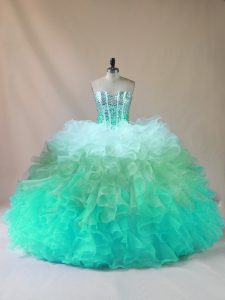 Sleeveless Floor Length Beading and Ruffles Lace Up Quinceanera Dresses with Multi-color