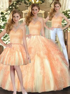 Wonderful Orange Sweetheart Neckline Beading and Ruffles Sweet 16 Dresses Sleeveless Lace Up
