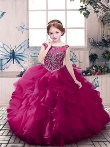 Trendy Scoop Sleeveless Organza Winning Pageant Gowns Beading and Ruffles Zipper