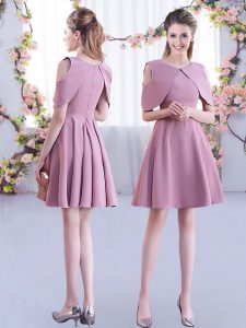 Pink Half Sleeves Mini Length Ruching Zipper Quinceanera Court Dresses