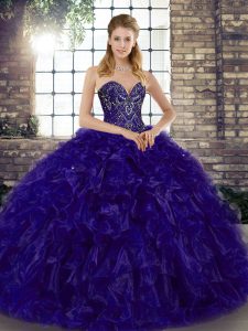 Pretty Purple Lace Up 15 Quinceanera Dress Beading and Ruffles Sleeveless Floor Length