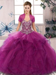 Off The Shoulder Sleeveless Tulle Sweet 16 Dress Beading and Ruffles Lace Up