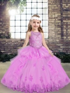 Extravagant Scoop Sleeveless Lace Up Little Girl Pageant Gowns Lilac Tulle