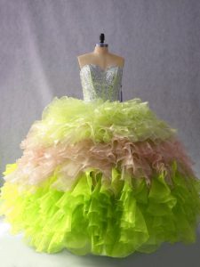 Floor Length Lace Up Ball Gown Prom Dress Multi-color for Sweet 16 and Quinceanera with Beading and Ruffles