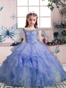 Fancy Sleeveless Lace Up Floor Length Beading and Ruffles Little Girls Pageant Gowns