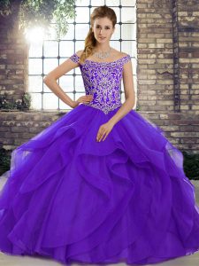 Edgy Ball Gowns Sleeveless Purple Sweet 16 Dresses Brush Train Lace Up