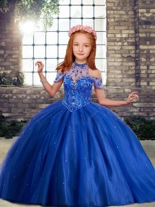 Royal Blue Lace Up Pageant Dress Wholesale Sleeveless Floor Length Beading and Ruffles