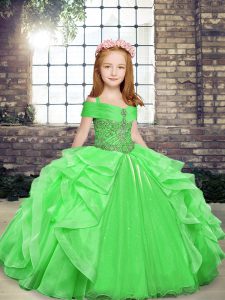 Exquisite Ball Gowns Straps Sleeveless Organza Floor Length Lace Up Beading and Ruffles Child Pageant Dress
