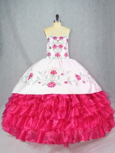 Fashionable Ball Gowns 15 Quinceanera Dress Hot Pink Sweetheart Satin and Organza Sleeveless Lace Up