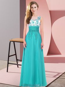 Romantic Sleeveless Backless Floor Length Appliques Dama Dress for Quinceanera