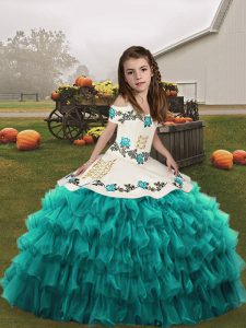 Cheap Teal Sleeveless Organza Lace Up Pageant Dresses for Party and Military Ball and Wedding Party