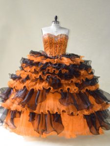 Orange Sweetheart Neckline Beading Sweet 16 Dress Sleeveless Lace Up