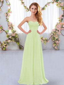 High End Sleeveless Floor Length Ruching Lace Up Court Dresses for Sweet 16 with Yellow Green