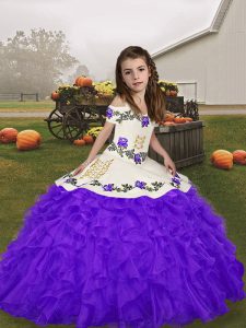 Enchanting Ball Gowns Pageant Dress for Teens Purple Straps Organza Sleeveless Floor Length Lace Up